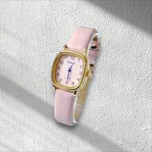 Small Square Women's Watch, Colorful Leather Strap. - Pink - View 1