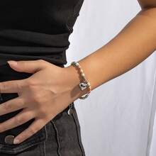 1条时尚串珠心形手链，百搭通勤不锈钢串珠手链 - 手鍊 - 查看 2