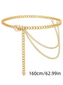 1 pieza Cadena de cintura metálica cuadrada de varias capas vintage, ajustable al tamaño de la cintura, adecuada para vestidos y bikinis, excelente para fiestas de verano/otoño y uso diario - Dorado - Ver 15