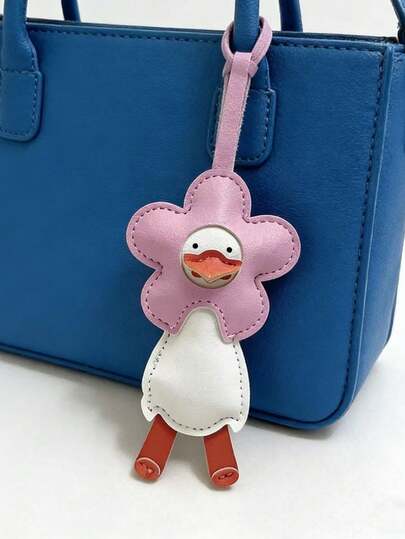 1 件可爱鸭子造型 PU 皮革钥匙扣及收纳袋 - 加油鸭吊坠，带手机链，汽车配件，适合宠物爱好者、女孩和女士，情人节礼物