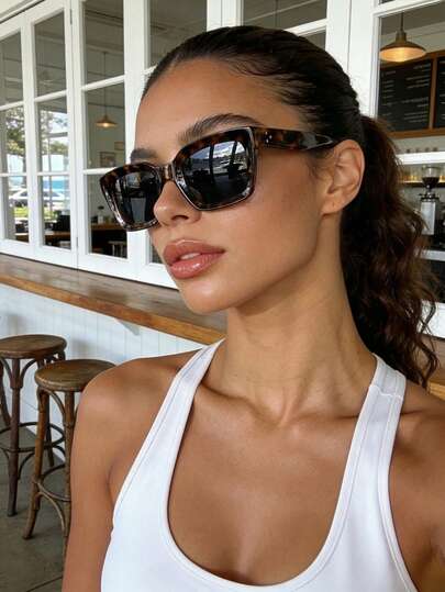 Retro quadratische Leopard Muster Modebrillen, Kunststoff Klassischer Stil für Outdoor Reisen Strand Urlaub Casual Tragen, Sommer Unisex