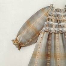 Spring & Autumn New Baby Girls Dress, Toddler Girls Floral Jacquard Long Sleeve Sister Matching Dress, Fashionable Casual Versatile Skirt - Khaki - View 7