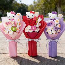 三丽鸥人造花Hello Kitty玫瑰花束，Hello Kitty铃兰，家居及婚礼装饰，妇女节、教师节、母亲节的完美花束，Hello Kitty婚礼花束，家居及花园装饰，适合作为生日礼物送给朋友 - 彩色 - 查看 2