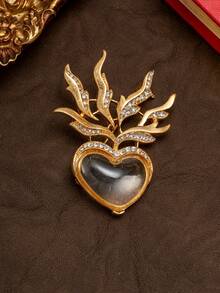 Un elegante juego de broche y pendientes de alta gama con diseño de rama y hoja de cereza con esmalte vintage, hecho de aleación de cobre con detalles de piedras preciosas. La textura compleja muestra una calidad lujosa, ideal para ocasiones formales como galas, fiestas vintage y bodas. - Multicolor - Ver 3