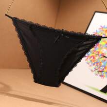 Ice Silk Seamless Japanese Style Sexy Strip Underwear Women's European And American Cotton Crotch Low Waist Lace Edge Girl Plus Size - 酒紅 - 查看 3