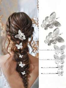 6 Butterfly Hair Clips, Which Can Be Used To Create Various New Hairstyles. Its Design Features An Elegant Butterfly-Shaped Edge Design. This Bionic Butterfly-Shaped Edge Hair Clip Is Suitable For Daily Wear, Weddings, Photography, Travel, Parties, Etc. - Multicolor - View 2