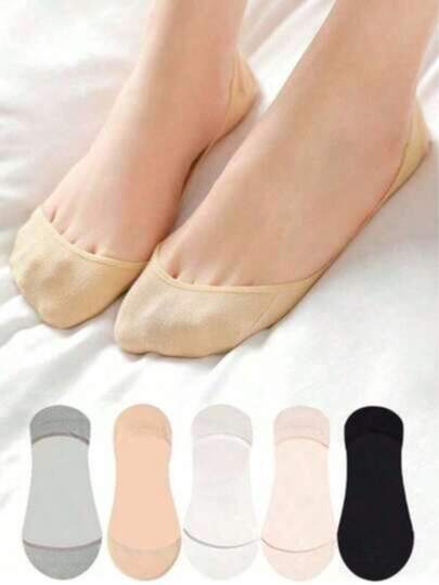 5 Pairs Women's Thin Invisible Liner Socks For Spring & Summer, Non-Slip Hidden Socks For High Heels, Forefoot Socks