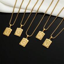 1pc 18K Gold Plated Stainless Steel English Letter Pendant Necklace, 26 Letters, Suitable For Men And Women Daily Wear - Gold - View 3