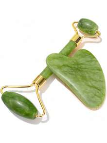 1/2pcs/Set Jade Roller & Gua Sha Set, Facial Roller Massager With Gua Sha Scraping Tool, Jade Stone Massager For Anti-Aging, Slimming & Firming, Rejuvenate Face And Neck, Remove Wrinkles & Eye Puffiness Stainless Steel Gua Sh - Green - View 6