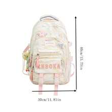 Mochila bordada de alta calidad y moda, bolsa escolar casual de gran capacidad para estudiantes con colgante - Blanco - Ver 3
