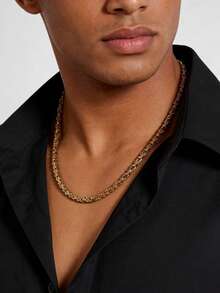 1pc Minimalist Punk Style Stainless Steel Necklace, Suitable For Men's Daily, Wedding, Party Wear, Holiday Gift - Gold - View 4