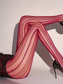 1 Pair Spring/Summer New Hollow Lace Pantyhose, Sexy Y2K Fishnet Stockings, Thin Mesh Tights - Burgundy - View 3