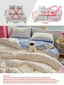 Juego de ropa de cama a rayas de tulipán de color crema refrescante, 4 piezas, acogedor y curativo, transpirable y amigable con la piel, primavera/verano, todo el año, textura de gasa de doble capa desmontable y lavable a máquina (1 funda nórdica + 1 sábana + 2 fundas de almohada, sin edredón ni almohadas), patrón de funda de almohada aleatorio, individual/doble, adecuado para solteros, parejas, ambiente de hogar de alquiler - Celeste - Ver 8