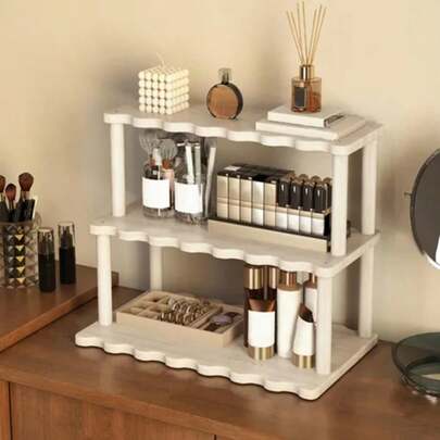 رف منظم مكتبي متعدد الطبقات على شكل شبه منحرف متموج، مناسب للمنزل والمطبخ وغرفة المعيشة، مثالي لتخزين وعرض الأكواب والأشياء المتنوعة على المكتب. منظم مكتبي متعدد الوظائف وحامل أكواب