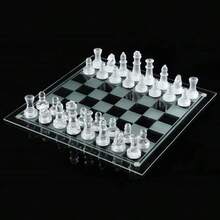 GLASS CHESS SET TRADITIONAL COMPLETE BOARD GAME 32 FROSTED PIECES 25CMx25CM NEW - Clear - View 9