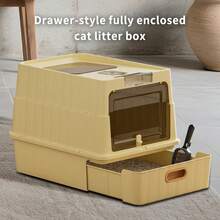 Foldable Cat Litter Box With Lid - Jumbo Enclosed Potty - Top Entry Anti-Splashing Toilet - Includes Scoop & 2-In-1 Cleaning Brush - 52*35*35cm - View 15