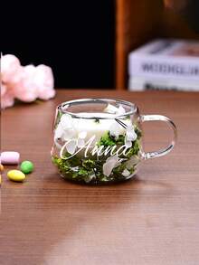 Taza de vidrio de doble capa personalizada con asa, taza de café transparente de borosilicato de alta resistencia al calor, taza de vidrio con patrón floral grande para té y leche, estilo minimalista y elegante - multicolor - Ver 22