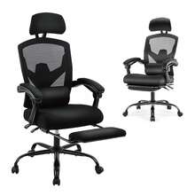 EDX Ergonomic High Back Office Chair With Reclining & Lumbar Support, Adjustable Headrest, Footrest, Padded Arms, Gray - Grey - 查看 8