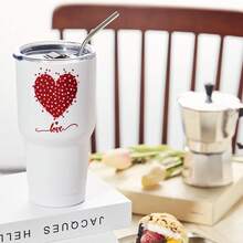 30oz Stainless Steel Tumbler Black White Options,  Heart Made Of Red Hearts With Love Script Graphic Cups, Insulated Travel Coffee Mug With Lid And Straw , Double Wall Vacuum Reusable Travel Cups, Funny Birthday Party Gift For Women & Men - trắng - Xem 2
