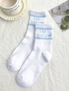 1/2 Pares de Calcetines Tema de Boda BRIDE/I DO CREW Blanco & Azul, Calcetines Cómodos y Transpirables hasta la Pantorrilla, Adecuados para Propuesta, Boda, Regalos de Pareja - Multicolor - Ver 10