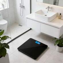 1pc Digital Bathroom Scale, Body Weight Scale, Glass Panel, Large Backlit Display, Home Weighing Scale, Household Essential - Black - View 3