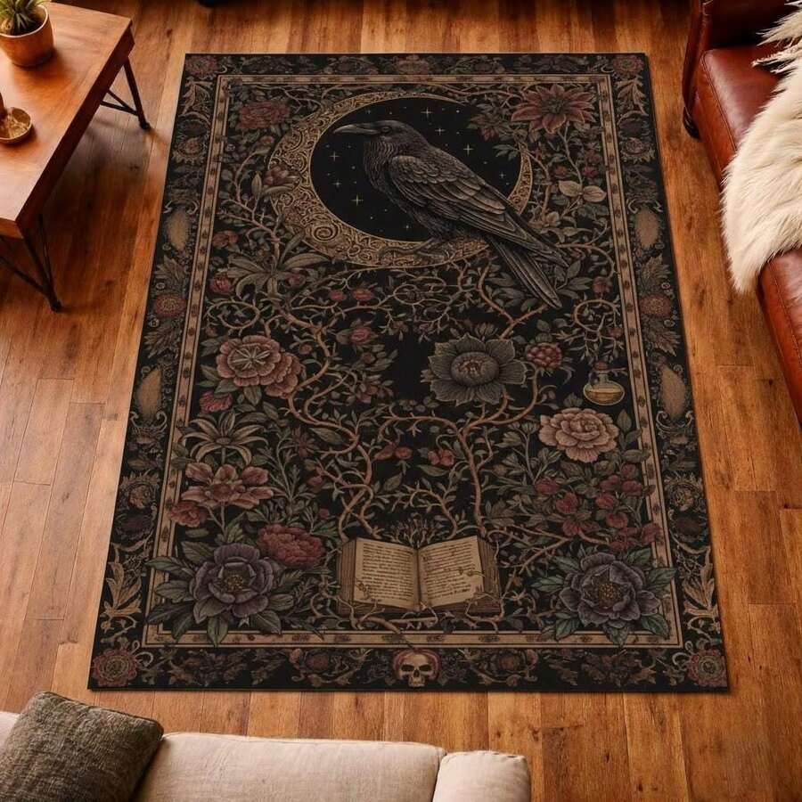 Gothic Floral Mandala Dark Area Rug, Boho Gothic Living Room Area Decor, 32*20inch /84*60inch,Perfect Choice For Gift ,Stylish And High-Quality Rugs, Perfect For Decorations And GiftsHome Decor, The Best Choice For Gothic-Style Birthday Gifts - 彩色 - 查看 1