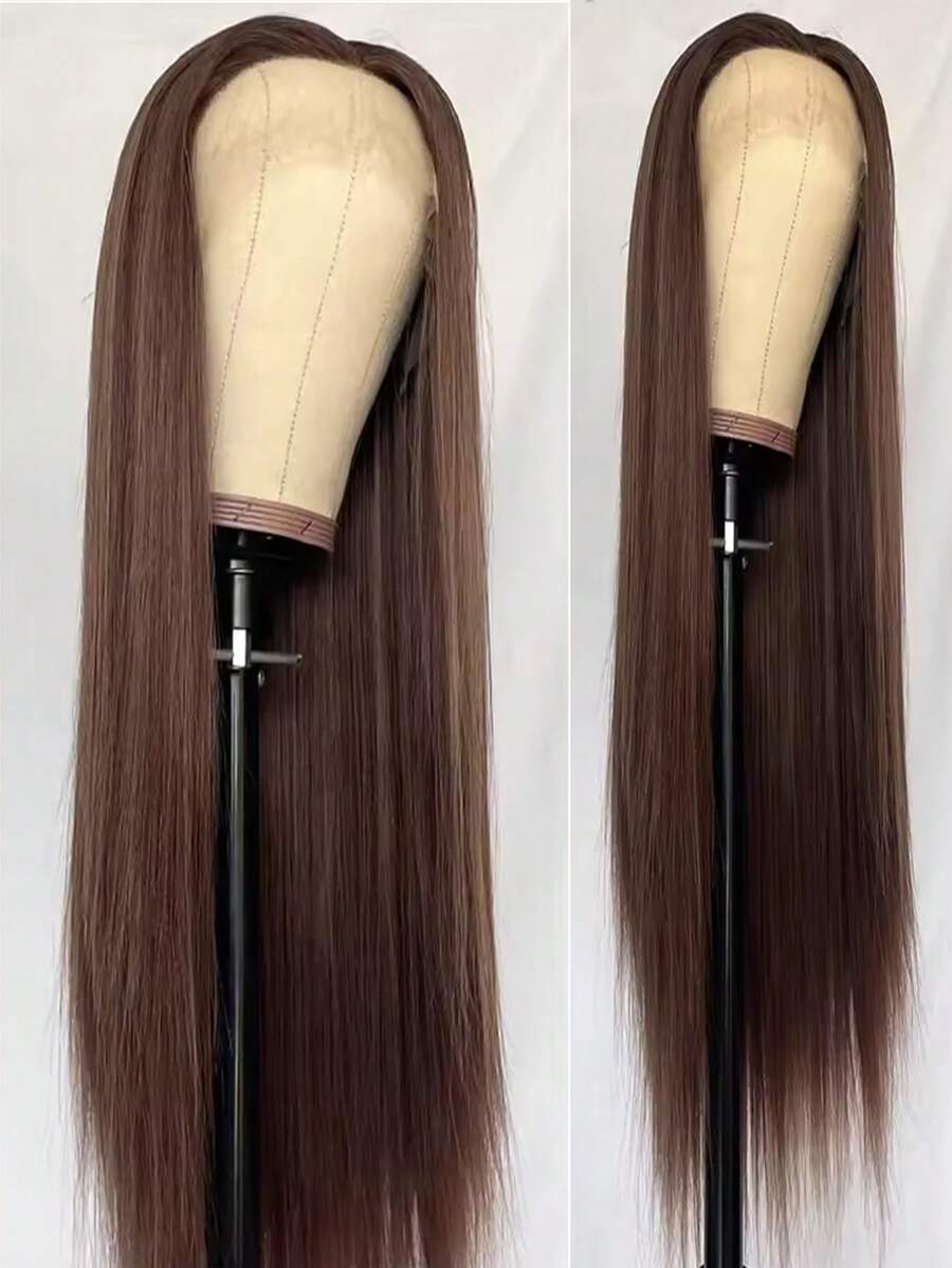 Ash Brown Long Silky Straight Wig Synthetic Hair 13x4 Grayish Brown Lace Front Wigs For Women Heat Resistant Daily Wear Cosplay - Multicolor - View 1