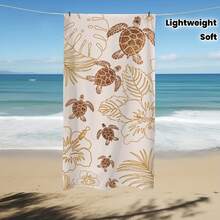 1pc Large Microfiber Beach Towel With Brown Turtle Pattern Design, Perfect For Camping And Beach Vacations, Sports, Spas, Yoga, Hotels, And Gyms. - Multicolor - View 1