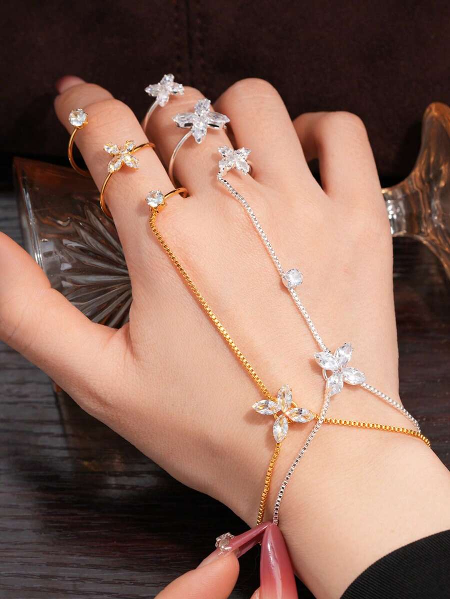 1 chiếc nhẫn hoa văn sang trọng và vòng tay bằng đồng liền khối, phụ kiện thời trang thiết kế độc đáo, phù hợp cho phụ nữ dự tiệc, hẹn hò, đi nghỉ mát, món quà tuyệt vời cho bạn bè và gia đình. - Hoa Vàng - Xem 1
