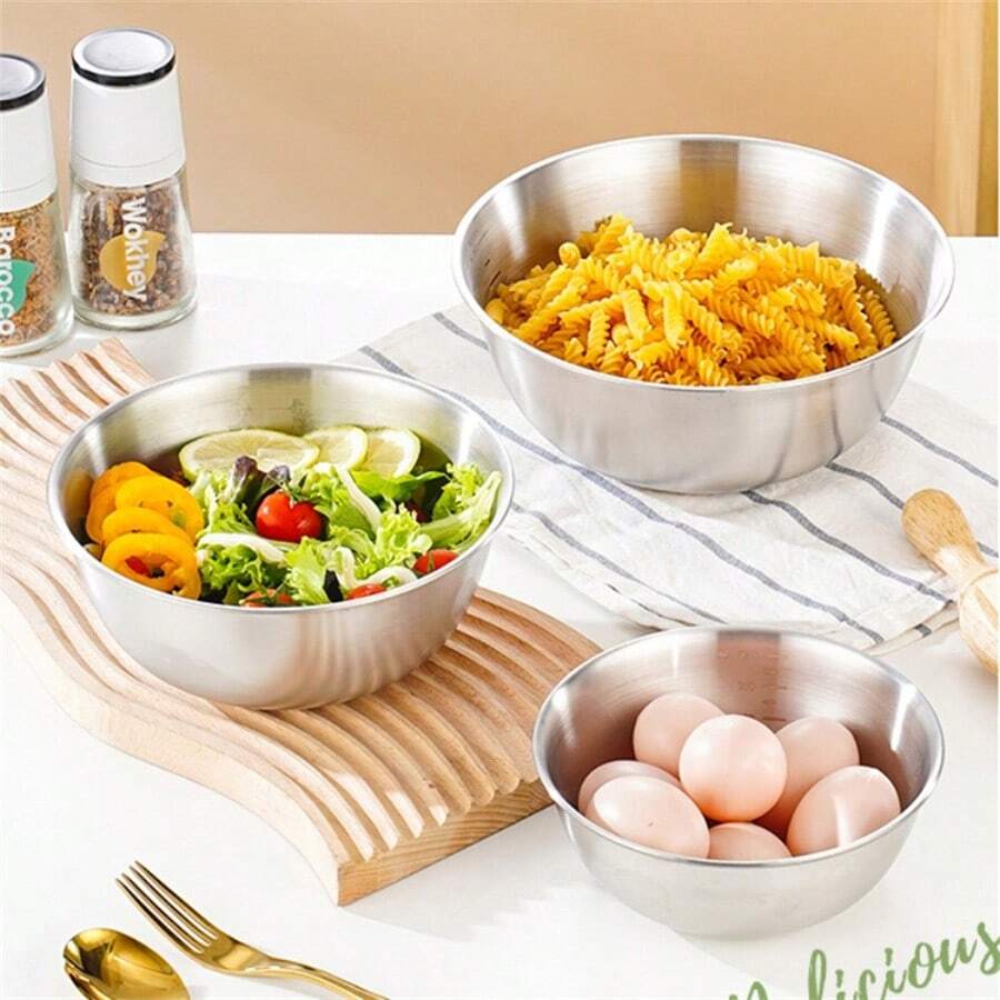 3pcs Stainless Steel Mixing Bowls - Rust-Resistant, Durable Kitchen Prep And Storage Essentials, Polished Round Metal Bowls