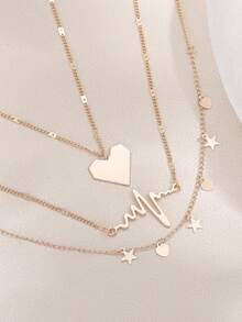 Bộ 3 mặt dây chuyền nhiều lớp hình trái tim, ngôi sao, ECG - Vàng - Xem 2