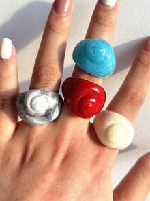 Set de 4 anillos de resina con conchas marinas de colores, lindo conjunto de anillos con elementos oceánicos, adecuado para uso diario y vacaciones en la playa - Multicolor - Ver 5