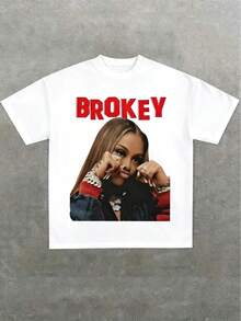 Brokey Street Style Hip Hop Graphic Oversized Tee,Casual Print Cotton 220 Grams Heavyweight Print T-Shirt,Summer - trắng - Xem 1