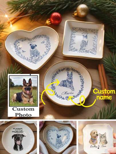 1 chiếc đĩa đựng trang sức hình chó mèo tùy chỉnh, đĩa đựng nhẫn thú cưng, đĩa gốm in hình chân dung thú cưng cá nhân hóa, quà tặng ảnh cho mẹ nuôi thú cưng, quà tặng cho người yêu thú cưng, đĩa đựng nhẫn in hình chân dung thú cưng cá nhân hóa, khay đựng nhẫn ảnh chó tùy chỉnh, đĩa đựng đồ trang sức cho mẹ nuôi chó, quà tặng cho người yêu thú cưng, quà tặng khi mất chó.