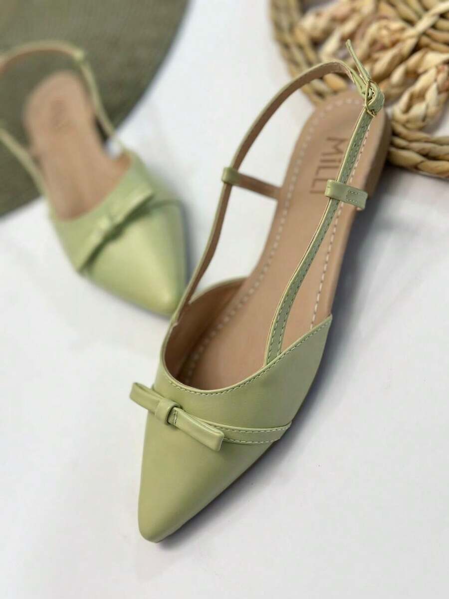 Women's Comfortable Slingback Flat Shoe Milli Pointed Toe With Bow - Modern Casual - 薄荷綠 - 查看 1