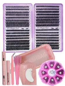 2 Boxes, 900pcs Eyelash Extension Kit, D-Curl Flared, 8-16mm Mixed, DIY Individual Lash Cluster Extensions With Lash Glue, Sealant, Remover, 10pcs Eye Pads, 10pcs Lash Brushes, 1 Pair Tweezers, Perfect Gift, Soft & Lightweight For Daily & Party Use - Black - View 17