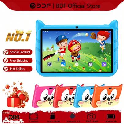 Children's Electronic Learning/4GB RAM+64GB ROM/7-Inch Children's Tablet/4-Core 1.3GHz/Android 13 MTK8321/1280x800 IPS High-Definition Resolution IPS Screen/2MP+5MP Camera/4000mAh Large Battery/Supports WiFi Parental Control Educational Games/Uses ABS Plastic+Silicone BDF K7 Children's Education Tablet (Including: Packaging Box/Data Cable/Manual/OTG/Card Needle)