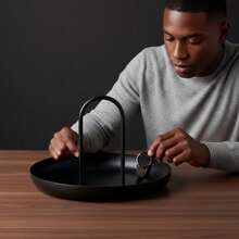 Serving Tray Metal Round Portable Table Top Storage Tray Style With Handle - Multicolor - View 10