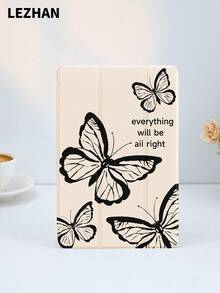 1 件装极简线条蝴蝶印花设计平板电脑保护套，带笔槽，防摔，三折式平板电脑支架保护壳，兼容 10.2 英寸、11 英寸（2021/2020/第十代）、（A16）11 英寸（第十一代，2025 年）、第八/第九/第十代、Galaxy Tab A8 10.5 英寸（2022 年）、Matepad 10.4 英寸/Tab，支持睡眠/唤醒功能，浪漫个性化礼物 - 彩色 - 查看 2