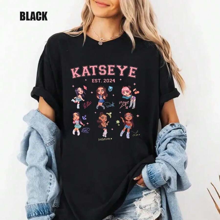 Katseye All Member Sweatshirt Katseye Beautiful Chaos World Tour Shirt Katseye Gnarly Shirt Gabriela Shirt Katseye Soft  (2) - 黑色 - 查看 1