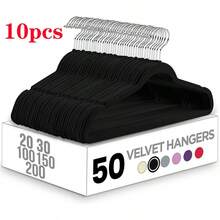 10-Pack Plush Clothes Hangers, Velvet Hangers,Luxurious, Traceless, High-Load-Bearing Wardrobe Hangers, Suitable For Clothing Storage In Bedrooms, Balconies, And Bathrooms, And Can Be Used To Hang Shirts, Coats, Dresses, Pants, Etc. - 黑色(加厚升級款) - 查看 9