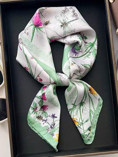 1pc Women's Elegant/Retro Fashion Printed Lightweight Faux Silk Scarf/Satin Square Scarf, Can Be Used As Headscarf, Scarf, Shawl, Lightweight & Comfortable Wrap, Suitable For Spring, Summer, Autumn Daily Wear And Outings, Also An Ideal Gift For Mother's Day, Women's Day
