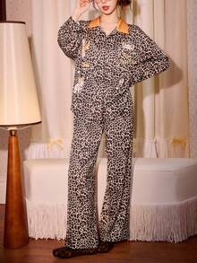 Gongdie Disney 两件套迪士尼玛丽猫印花纯棉长袖睡衣套装，秋/春季款 - 棕色 - 查看 11