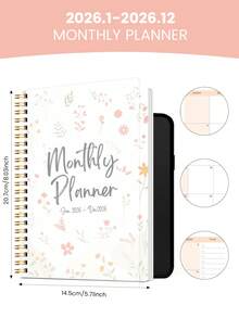 Trees A5螺旋装订月度计划本 2026.1-2026.12 – 2026年全年日历本，包含笔记页、待办事项清单和月度概览页 – 适用于办公室、学校和家庭，办公桌配件，女士完美礼物 - 粉色 - 查看 3