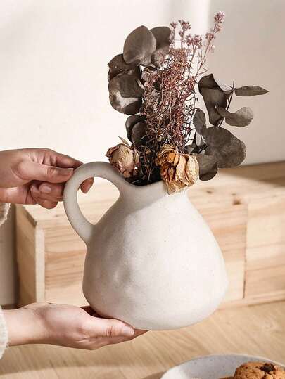 白色水罐花瓶，现代农舍风格，可用作花瓶、家居装饰、桌面摆件，适用于客厅、卧室，波西米亚风装饰