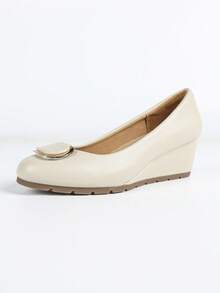 Women's Fashion Wedge Heel Soft Comfortable Pointed Toe High Heels - Beige - View 7