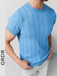 GRDR Men's Summer Ribbed Crew Neck Knit Short Sleeve Sweater - Baby Blue - View 1