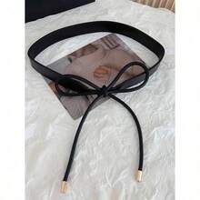 1pc Elegant Women's Fashionable Solid Color Casual Bowknot Tie PU Leather Belt, Simple & Versatile Design, Perfect For Pairing With Dresses, Sweaters And Coats For Stylish Decoration, Highlighting The Graceful Figure Of Women, All Season Summer, School Fall, Autumn, Halloween - 棕色 - 查看 4