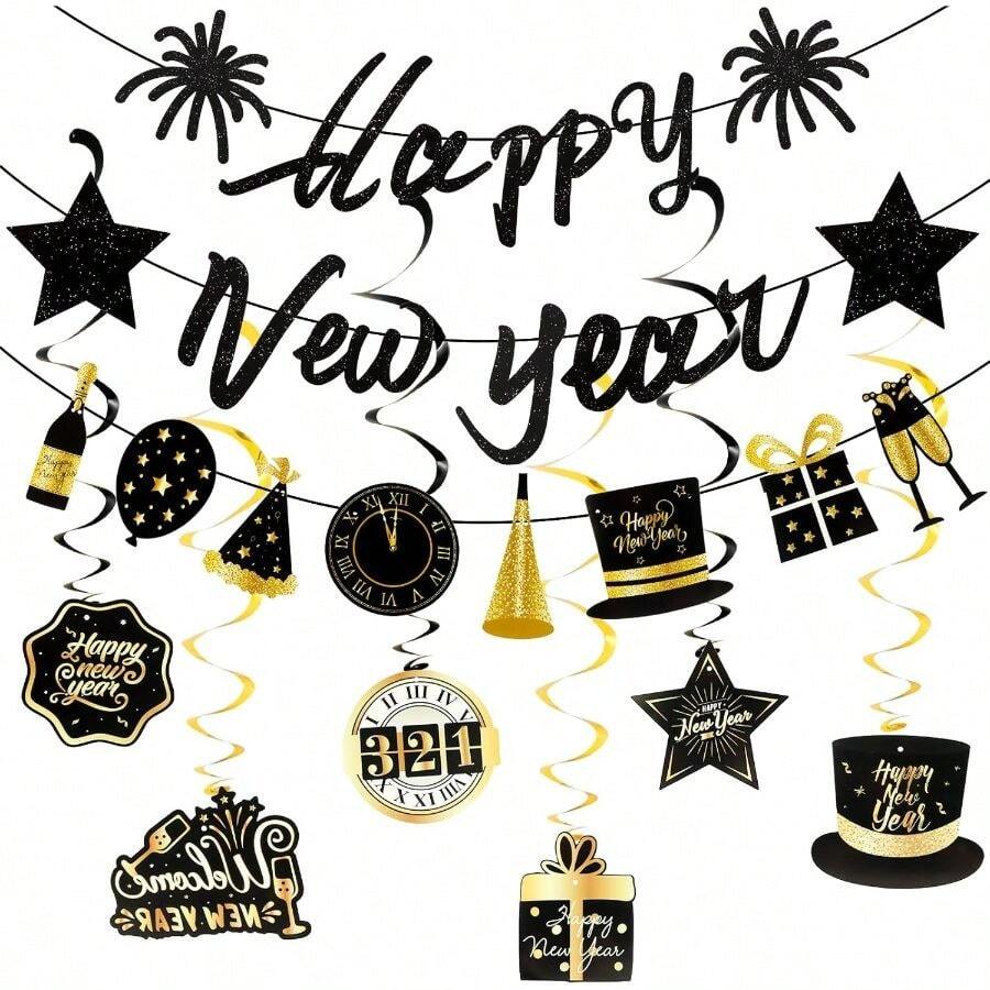 New Year Party Decorations 2026 New Years Eve Decorations Kit Black ...