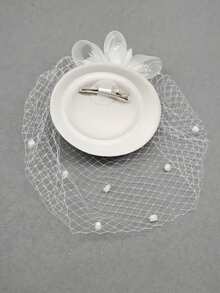 1pc 20s/50s Women's Mini Hat With Veil, Tea Party Headpiece Suitable For Girls And Ladies - White - View 4